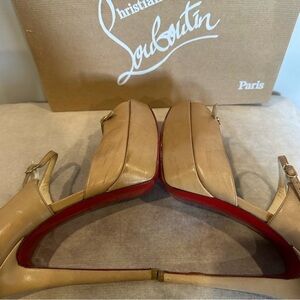 Christian Louboutin Tan Peep-Toe Heels
